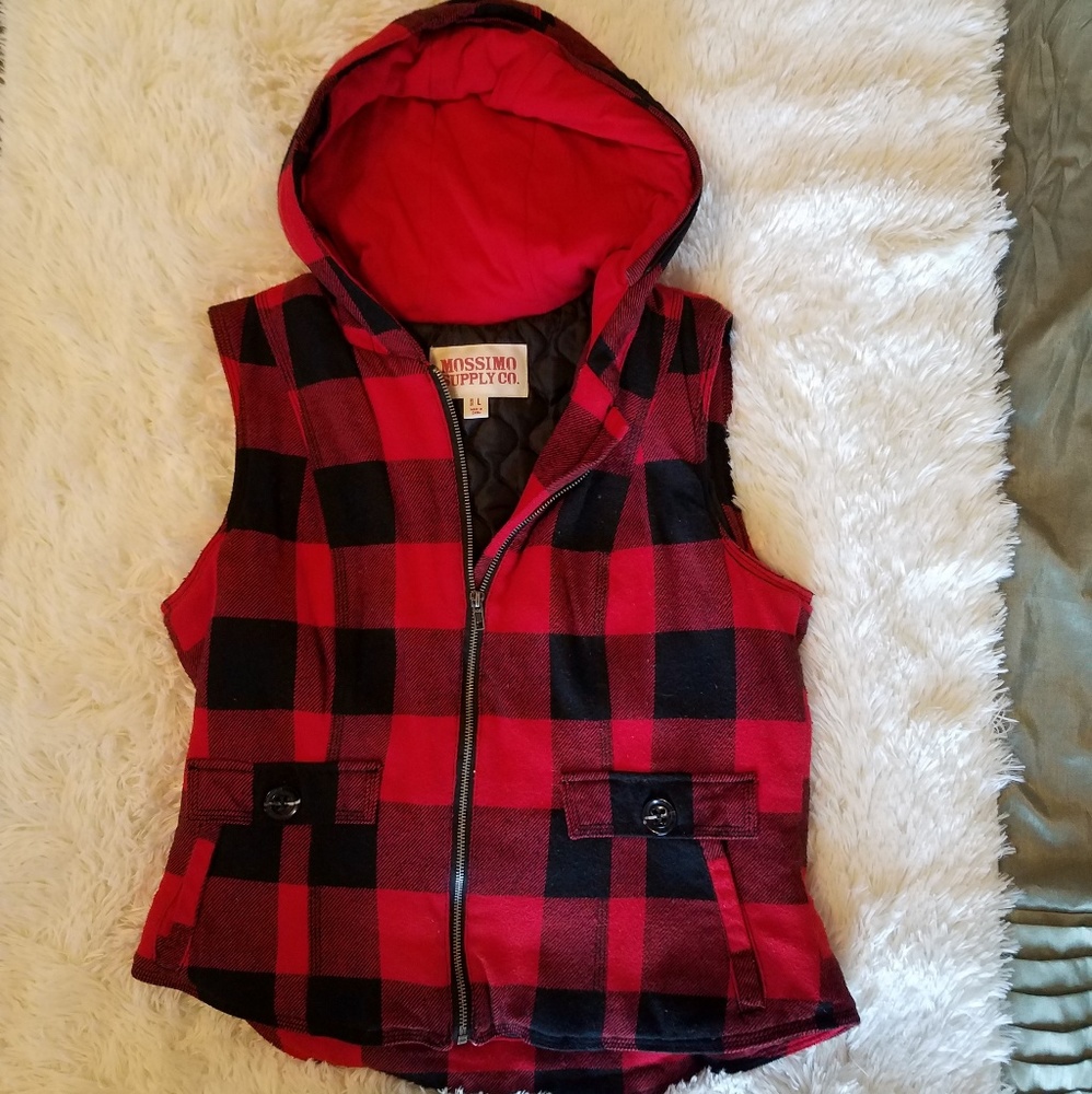 Mossimo Red & Black Plaid Vest